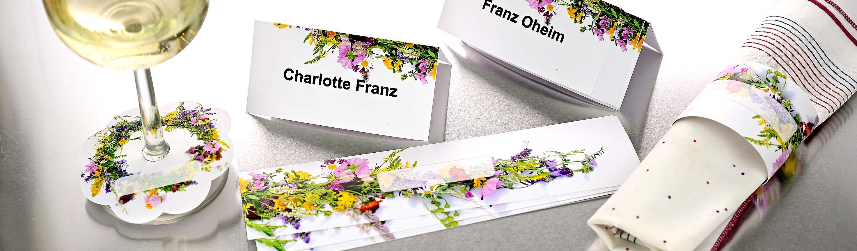 Platzkarten, Glasmanschetten, Serviettenbänder